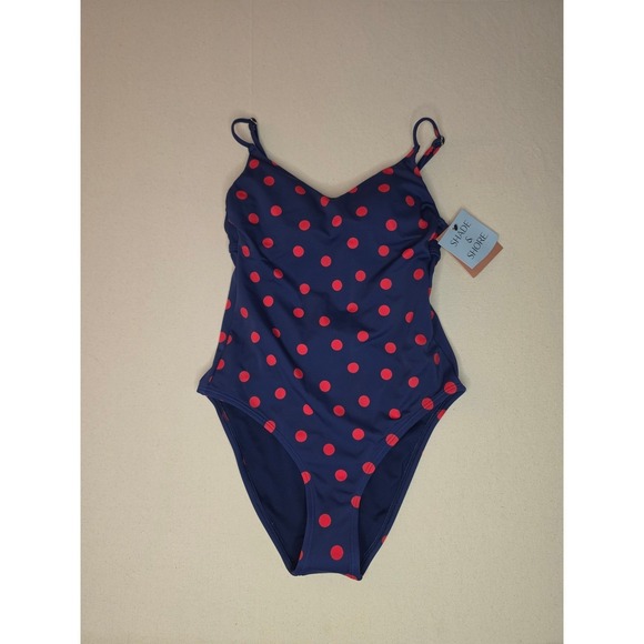 Shade & Shore Other - Shade & Shore Polk Dot V-Neck One Piece Swimsuit Blue Large NWT